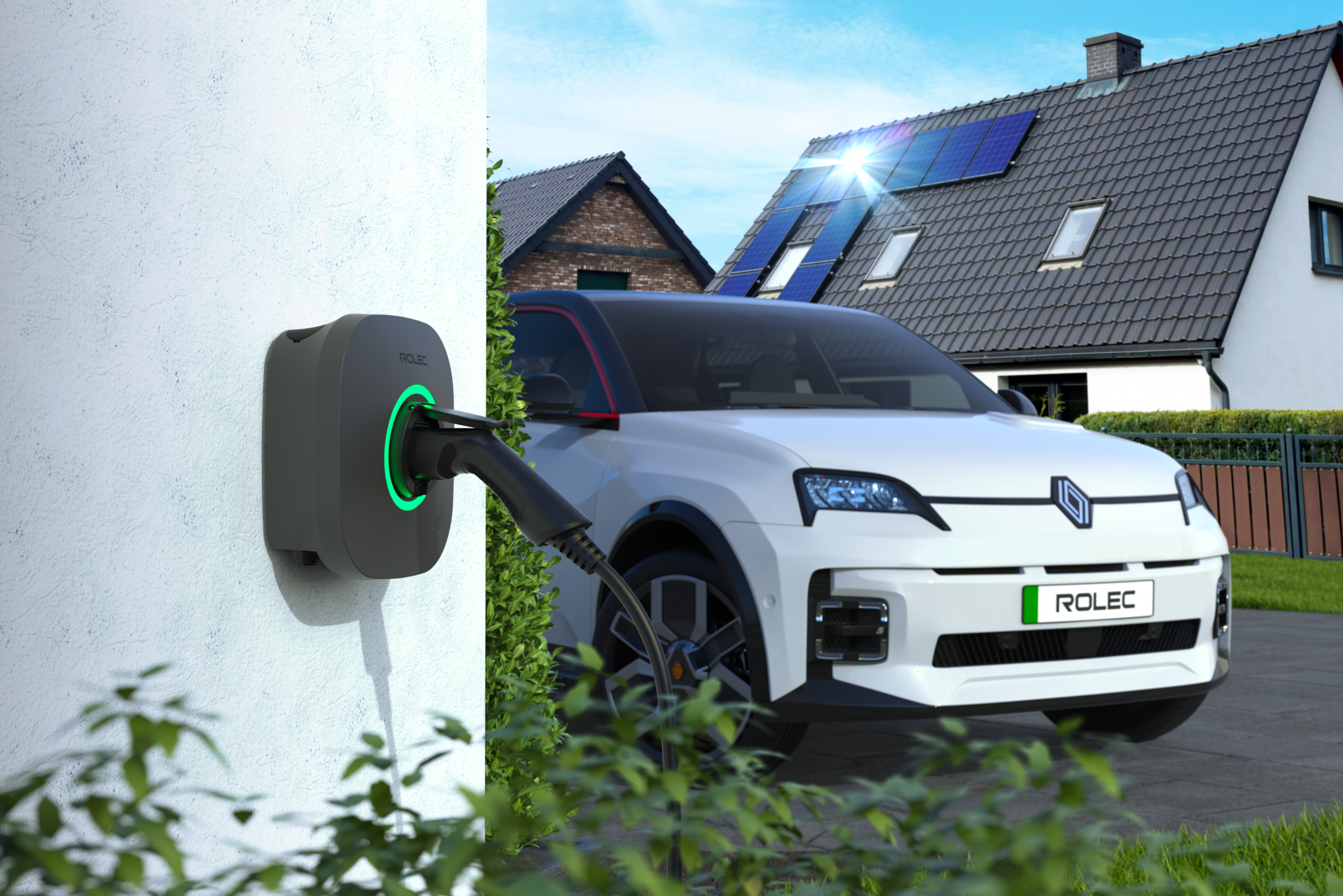 EVO on modern country house with solar panels